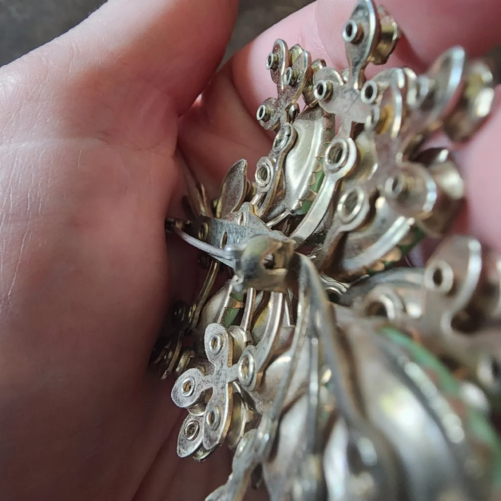 Vintage brooch green and white - Picture 3 of 5